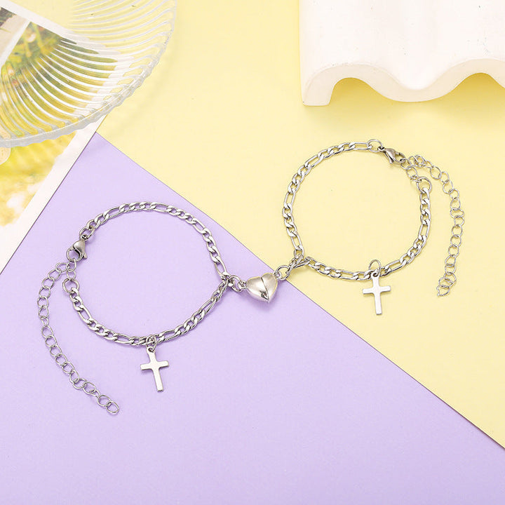 Steel Bond Heart Couple Bracelet