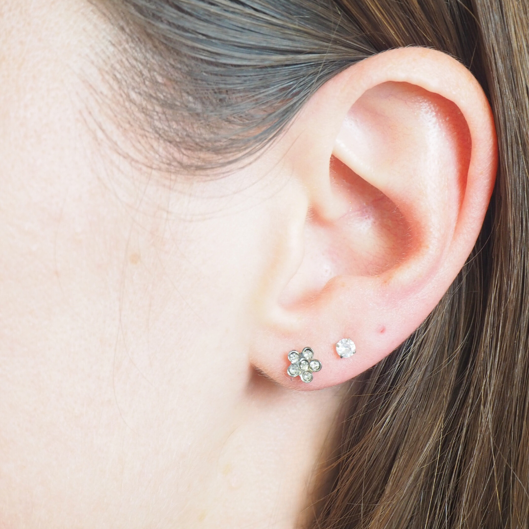 Cubic Zirconia Flower Hypoallergenic Flat Back Stud Earrings