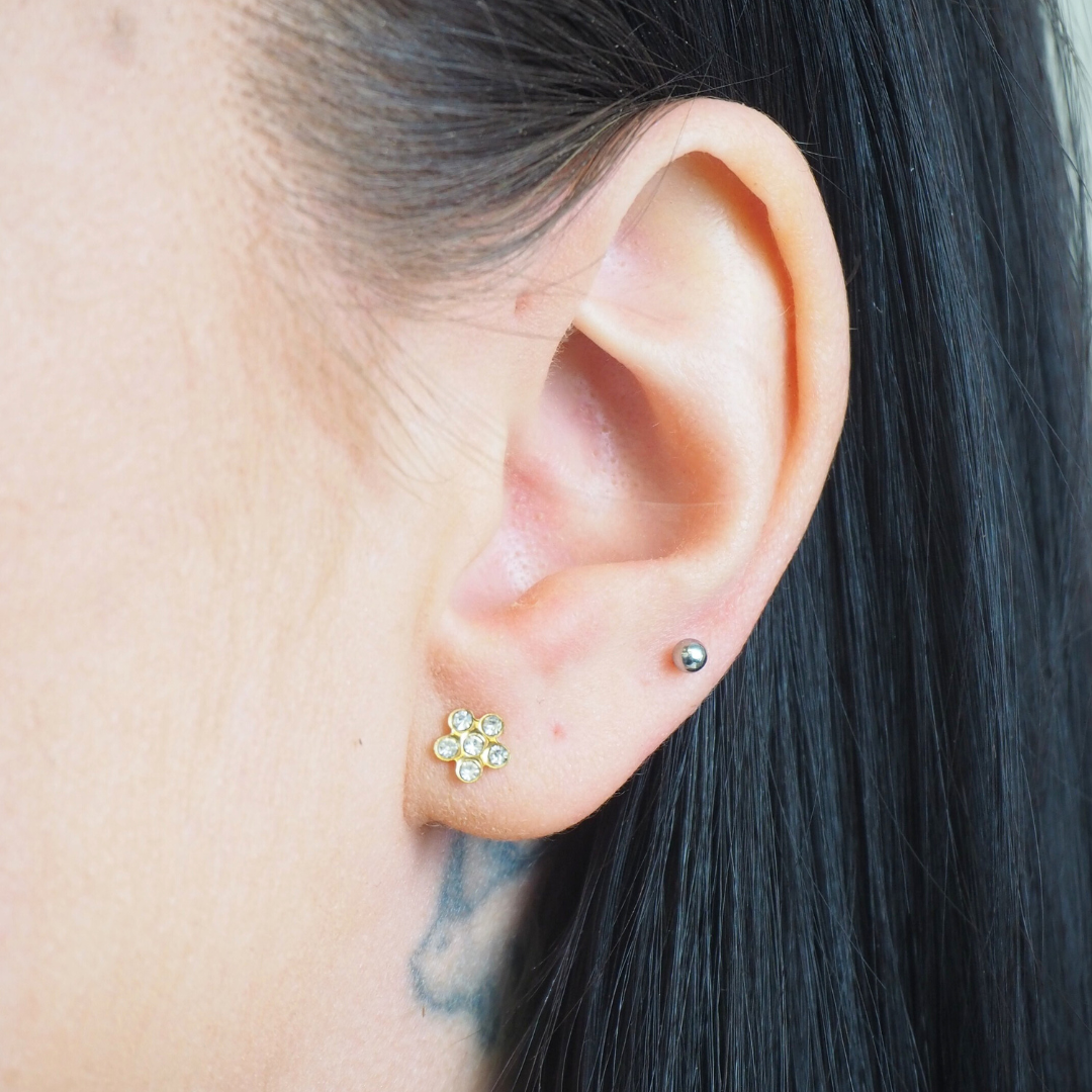 Cubic Zirconia Flower Hypoallergenic Flat Back Stud Earrings