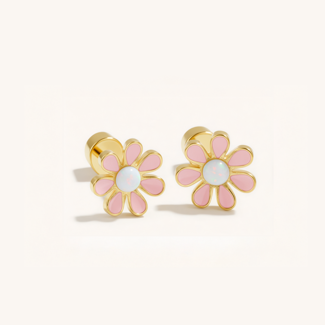Colourful Flower Hypoallergenic Flat Back Stud Earrings
