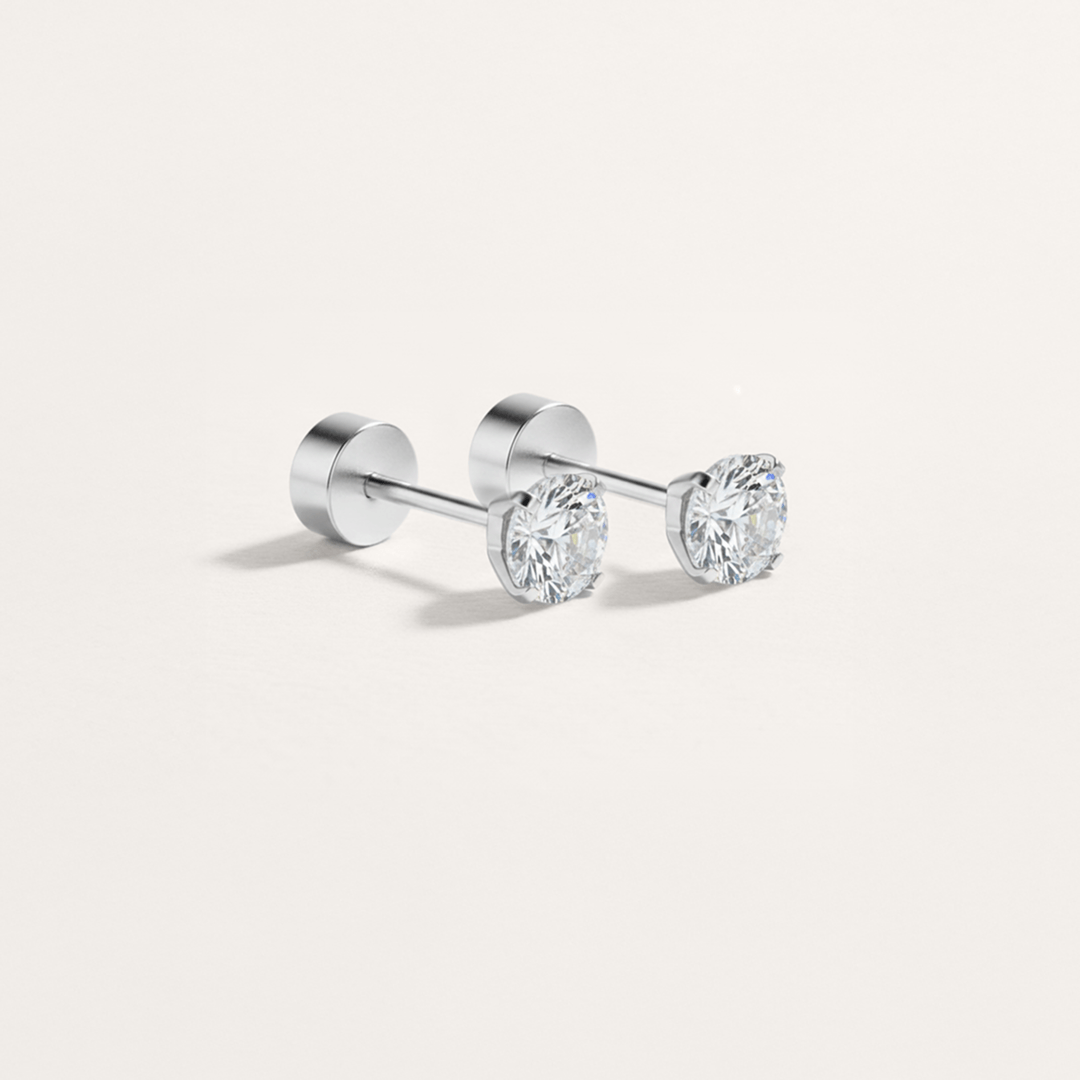 Cubic Zirconia Hypoallergenic Flat Back Stud Earring