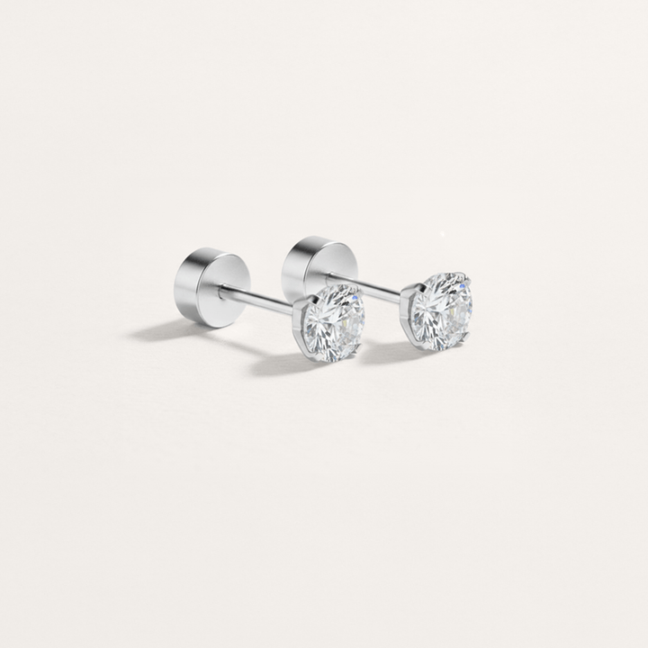 Cubic Zirconia Hypoallergenic Flat Back Stud Earring