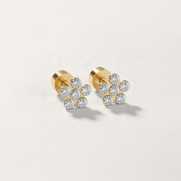 Cubic Zirconia Flower Hypoallergenic Flat Back Stud Earrings