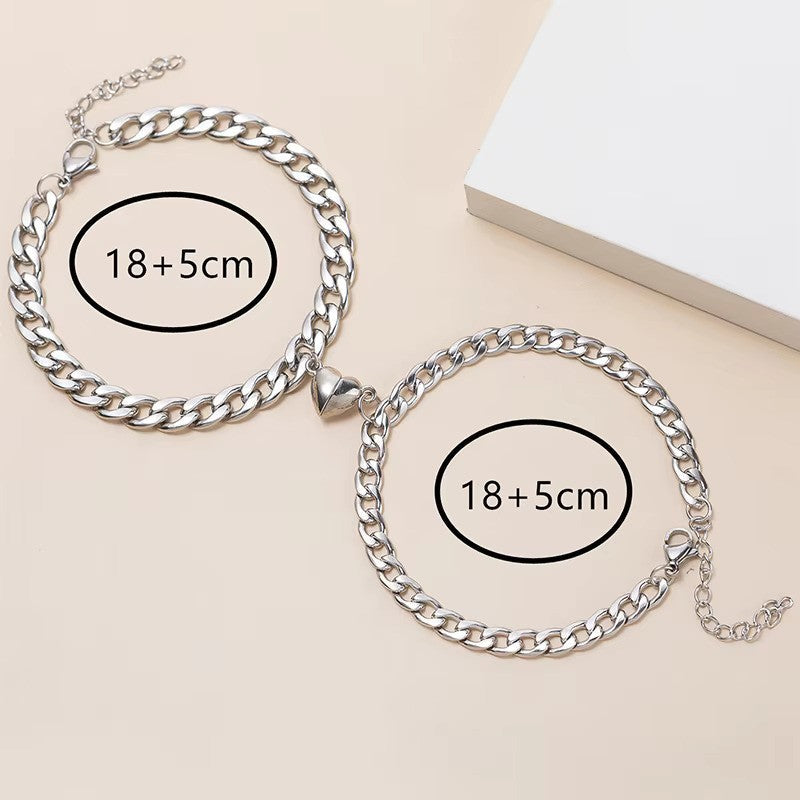 Steel Bond Heart Couple Bracelet