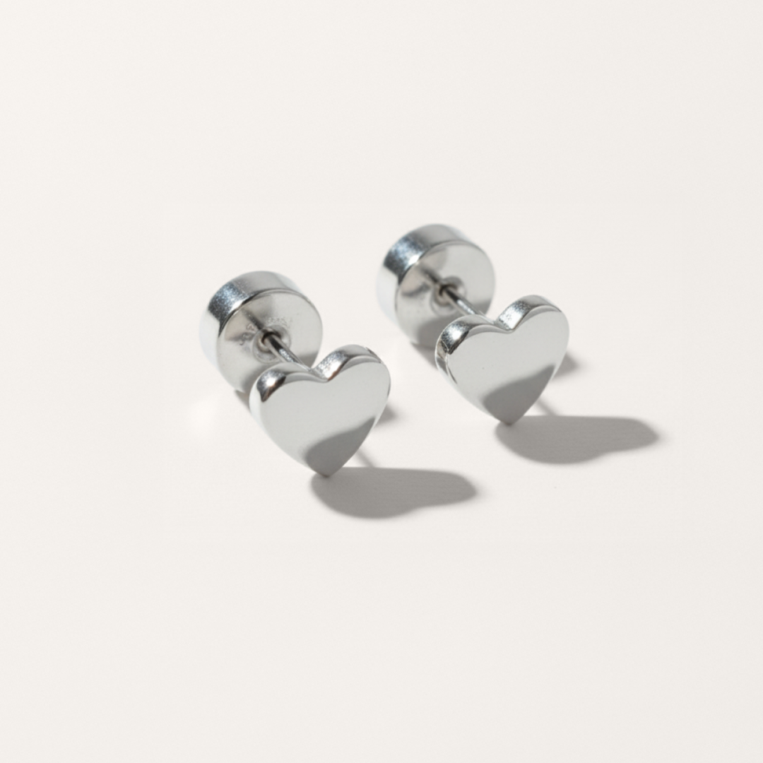 Heart Hypoallergenic Flat Back Stud Earrings