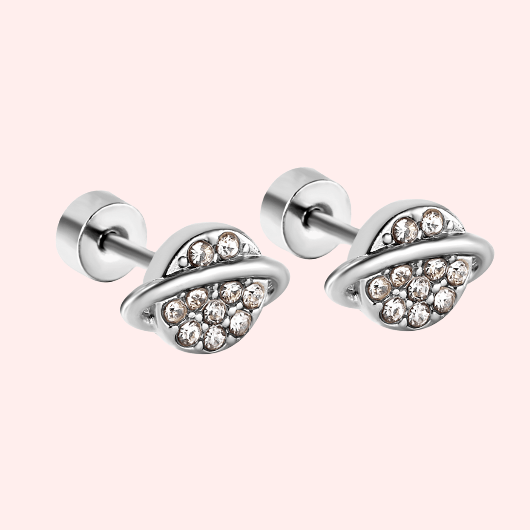 Cubic Zirconia Planet Flat Back Earrings